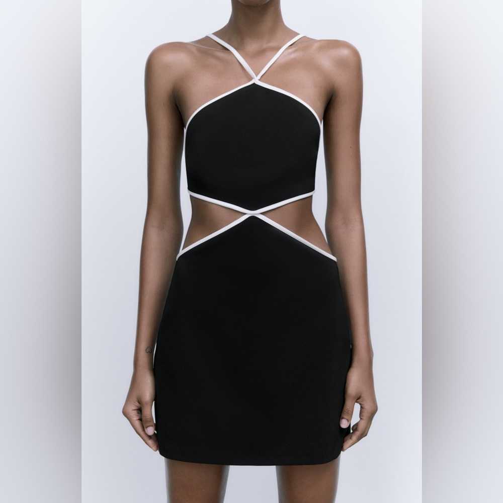 ZARA black and white cut out halter dress